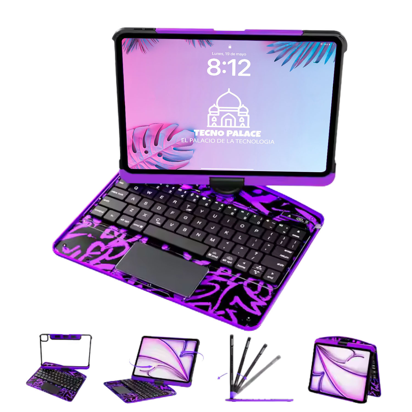 Funda iPad Estilo Cibernético con Teclado 360° y Touchpad 9