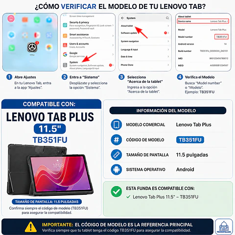 Fundas Tipo Libro Con Teclado 2.0 + Mouse Para Lenovo Tab Plus 11.5" TB351FU