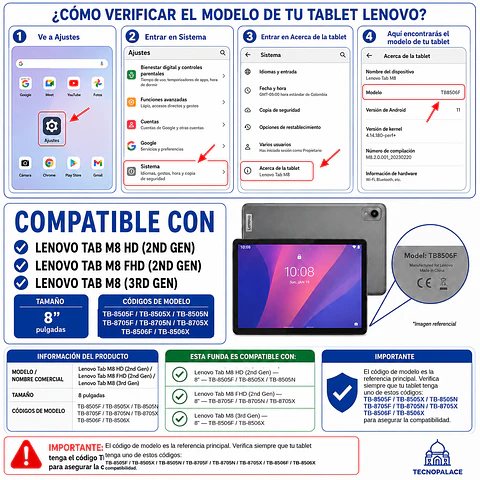 Fundas Tipo Libro Con Teclado Para Lenovo M8 FHD 8" TB-8705