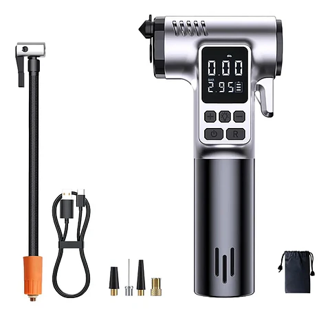 INFLADOR PORTÁTIL ELÉCTRICO PARA AUTO 150 PSI | COMPRESOR INALÁMBRICO RECARGABLE | LUZ SOS | MARTILLO DE EMERGENCIA Y CORTADOR DE CINTURÓN