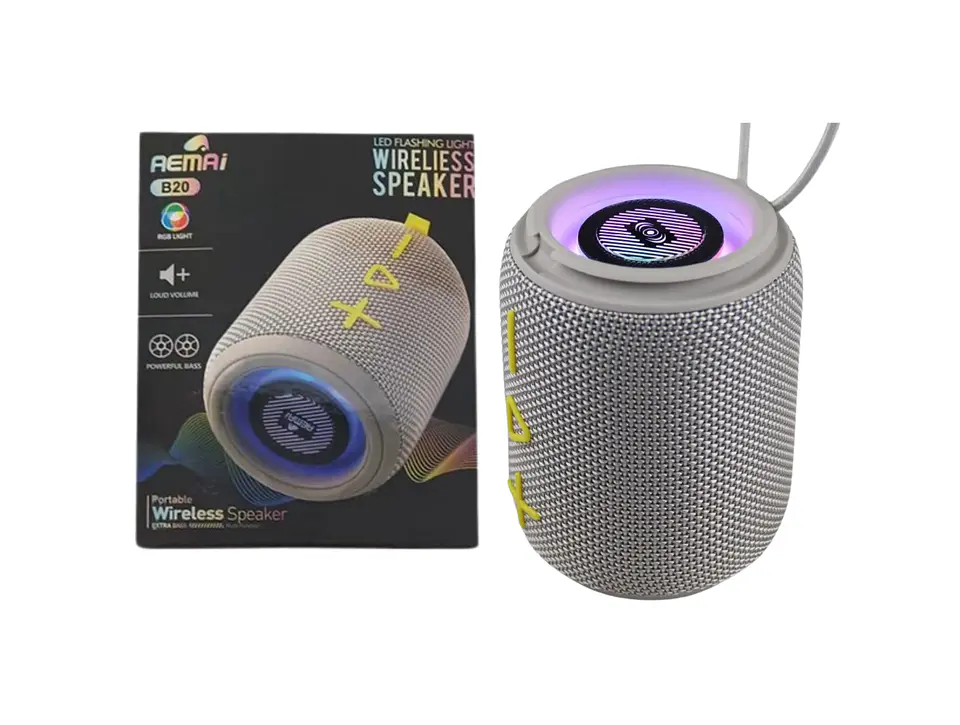 PARLANTE BLUETOOTH AEMAI B20 PORTÁTIL | TWS | LUCES LED RGB | RADIO FM | USB | MICROSD | MANOS LIBRES 3