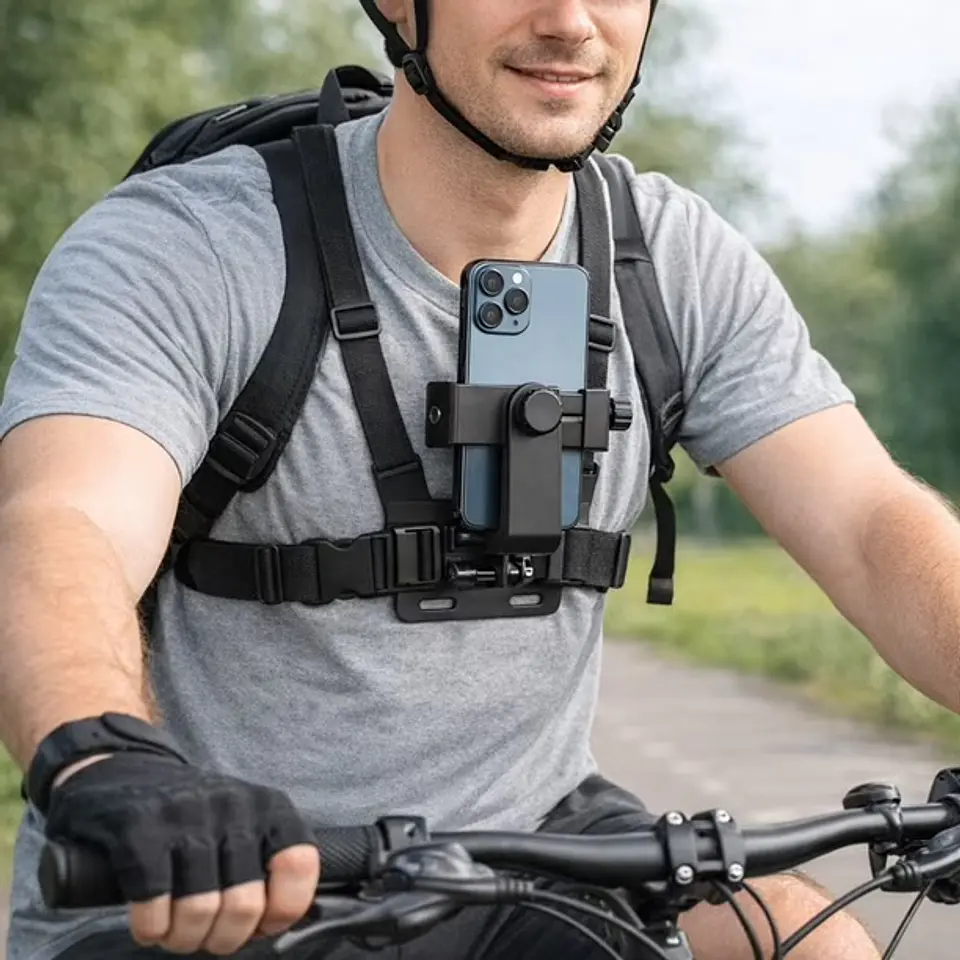 SOPORTE PARA CELULAR CON ARNÉS DE PECHO AJUSTABLE 360° | MANOS LIBRES PARA GRABAR VIDEOS POV, DEPORTES Y STREAMING 3