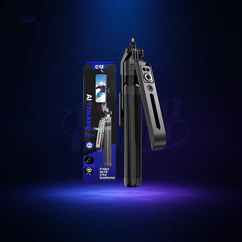 BASTÓN TRÍPODE C12 360° CON SEGUIMIENTO IA, CONTROL BLUETOOTH Y ALTURA 1.8 METROS