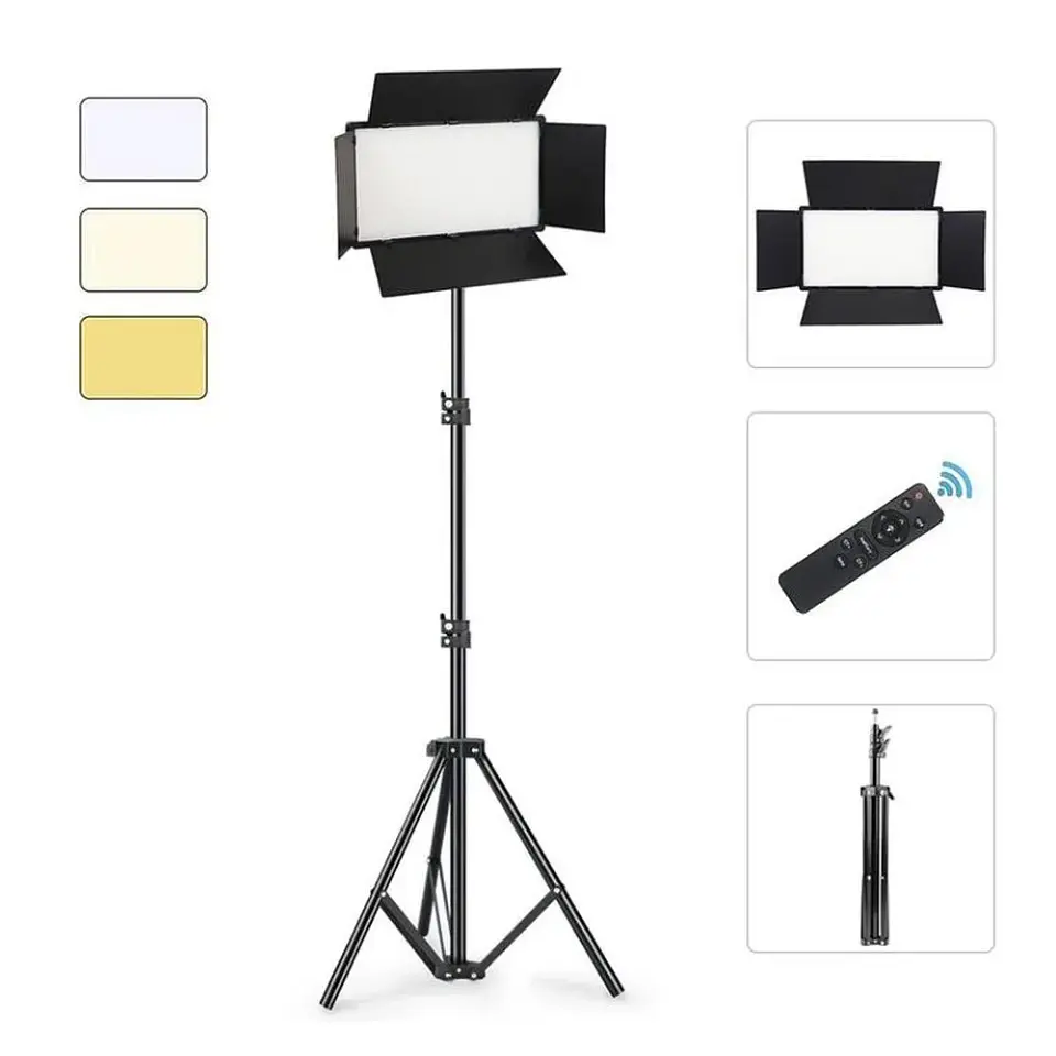 KIT PANEL LED RL-1200 + TRÍPODE 2.1M | LUZ PROFESIONAL REGULABLE 2850K–6500K CON BARNDOORS Y MANDO REMOTO 2