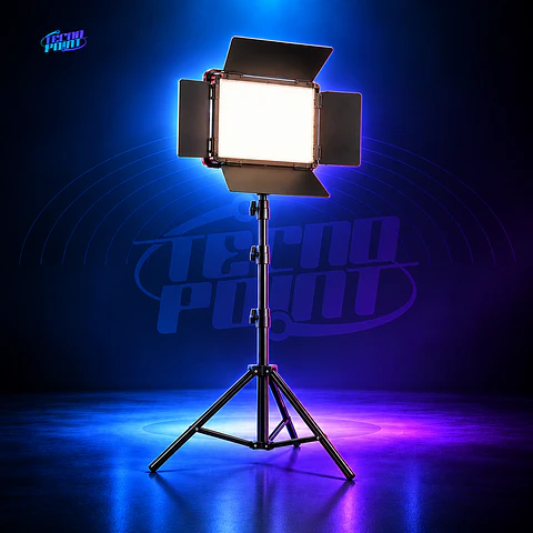 KIT PANEL LED RL-1200 + TRÍPODE 2.1M | LUZ PROFESIONAL REGULABLE 2850K–6500K CON BARNDOORS Y MANDO REMOTO