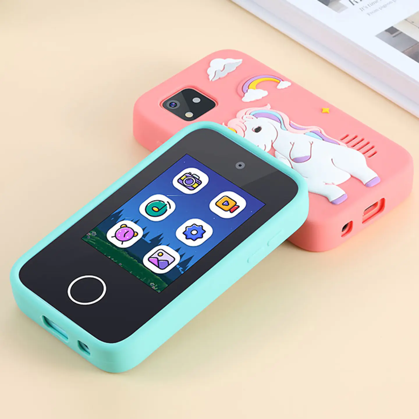 Celular Inafantil Inteligente con Cámara y Juegos-Pantalla Táctil Infantil Rosado y Celeste 6