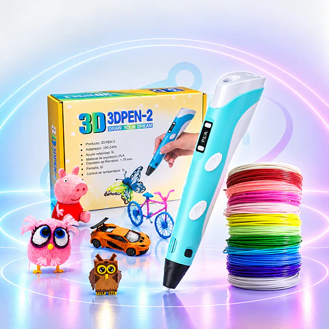 Lápiz 3D con Pantalla LCD + Filamentos – Lapicera de Impresión 3D para Dibujar y Crear Figuras