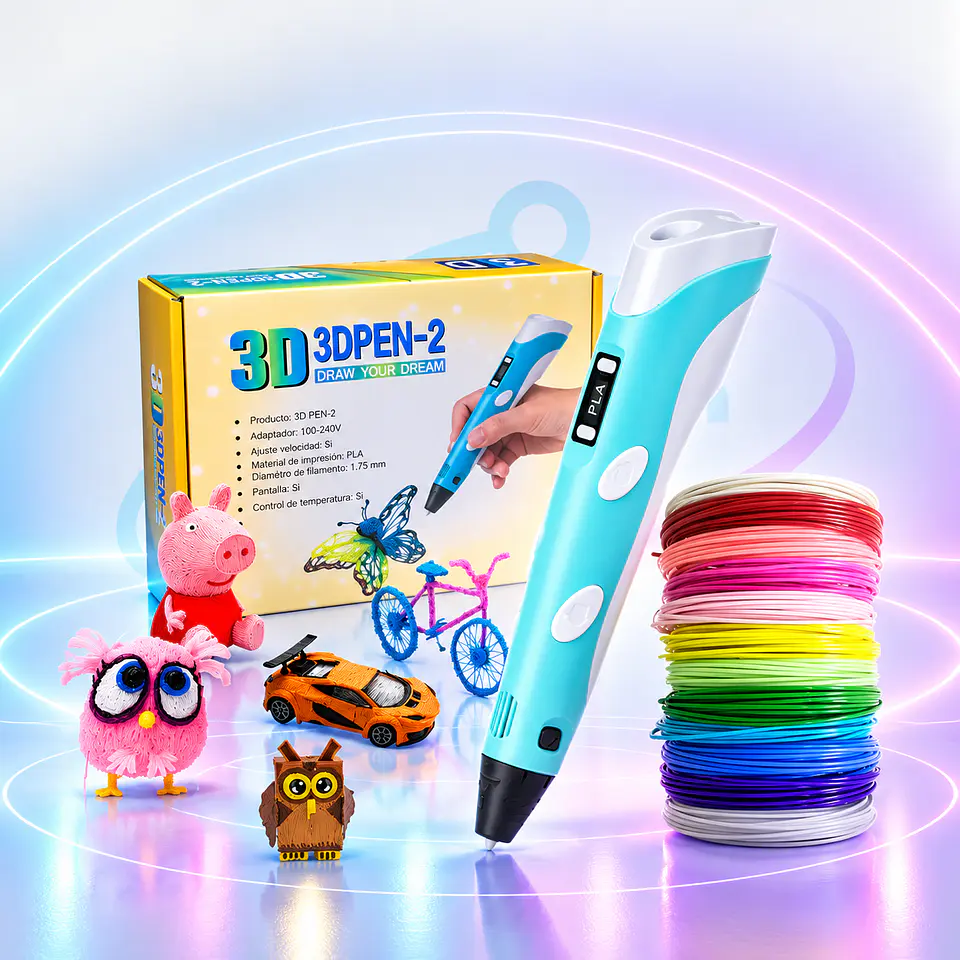 Lápiz 3D con Pantalla LCD + Filamentos – Lapicera de Impresión 3D para Dibujar y Crear Figuras 1