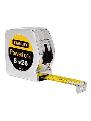 Huincha Stanley PowerLock 8 m con Caja Metálica - Precisa, Resistente y Durable
