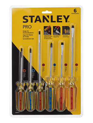 Set de 6 Destornilladores Stanley Pro con Mango Ergonómico y Puntas Magnéticas