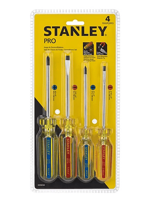 Juego de 4 Destornilladores Profesionales Stanley Stht69169 con Mango de PVC y Punta Antideslizante