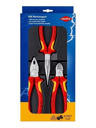 Set de Alicates Aislados Knipex 1000V – 3 Piezas Certificadas VDE para Electricistas