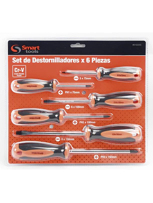 Juego de Destornilladores Phillips y Planos 6 Piezas CR-V Smart-Tools - Alta Durabilidad y Precisión