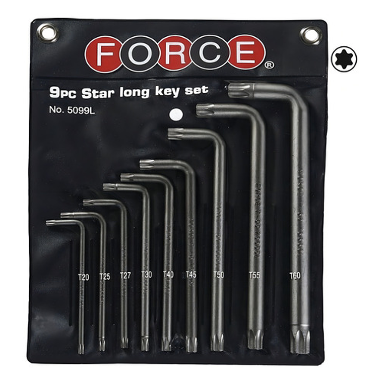 Juego de Llaves Torx Largas Force 5099L – 9 Piezas T20-T60, Herramienta Profesional 1