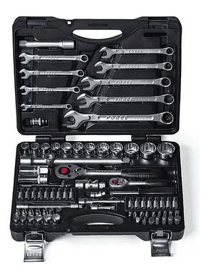 Juego de Dados y Llaves Poligonales Force 82 Piezas Model 4821-9 - Acero Cromado Profesional