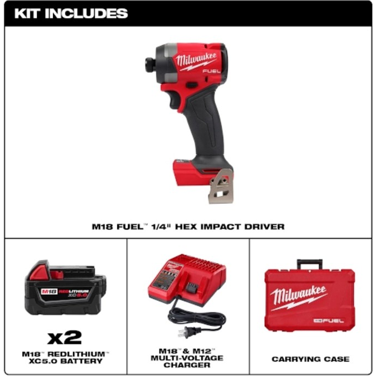 Kit Destornillador de Impacto Milwaukee 2953-22 M18 FUEL 1/4″ con 2 Baterías y Cargador 7