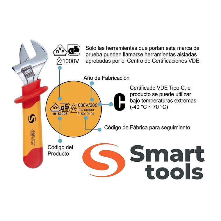 Set de Herramientas Aisladas 1000V Smart Tools - 20 Piezas - Llaves punta aisladas 5