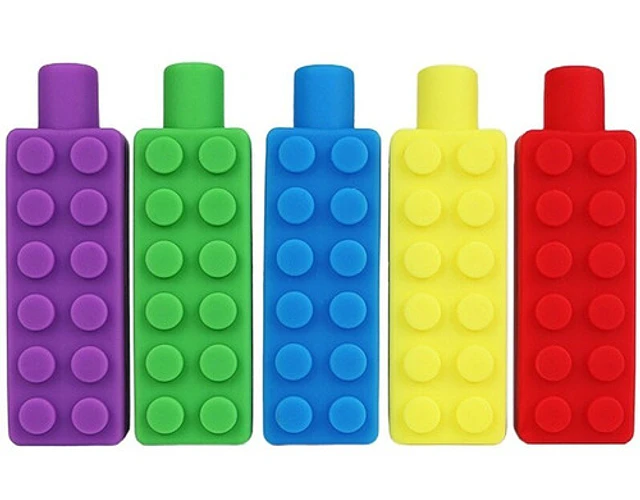 Mordedor Sensorial Lápiz Topper Silicona Set x 5 unidades