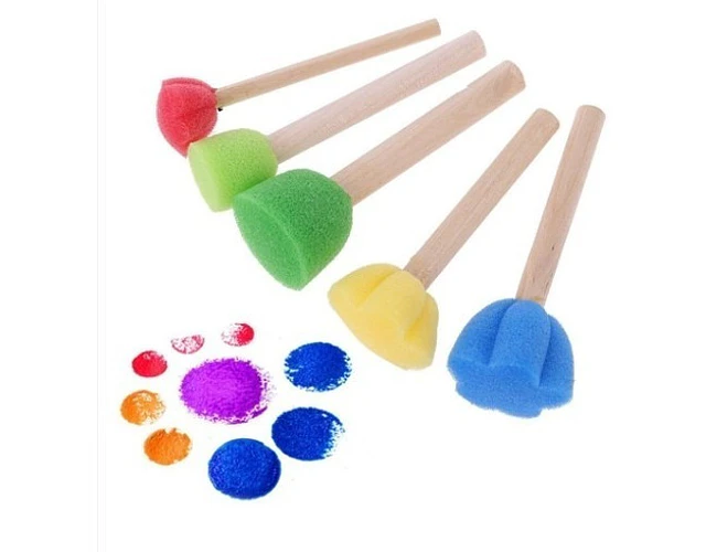 Esponja Circular Flor Mango Madera Juego Pintura Pack 5und.