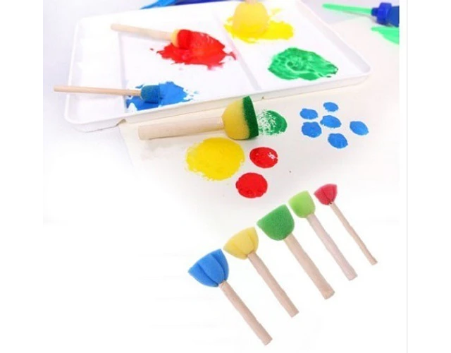 Esponja Circular Flor Mango Madera Juego Pintura Pack 5und.