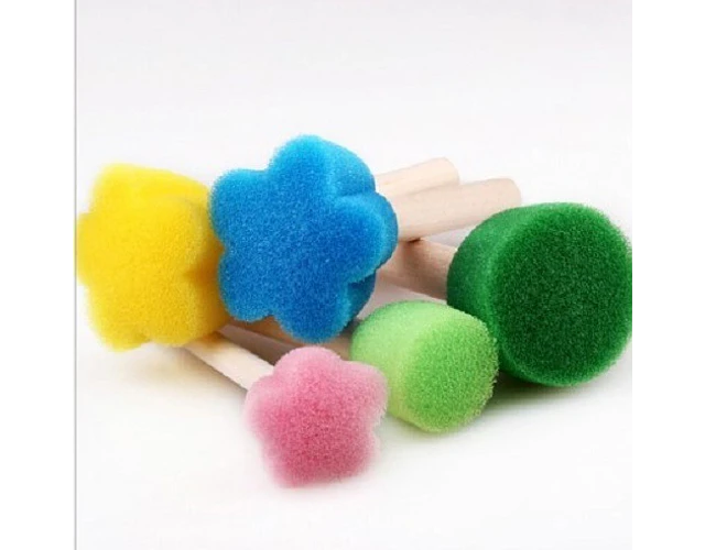 Esponja Circular Flor Mango Madera Juego Pintura Pack 5und.