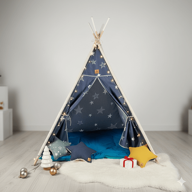 CARPA TIPI (TEEPEE) NIÑOS MODELO AZÚL ESTRELLAS