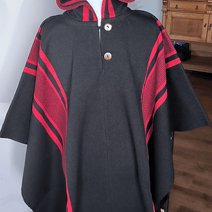 PONCHO ROJO Y NEGRO ADULTO 