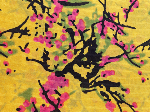 Gasa Chiffon Amarillo Flores de Cerezo