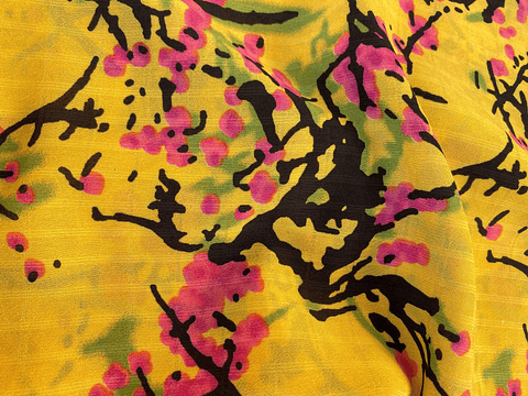 Gasa Chiffon Amarillo Flores de Cerezo