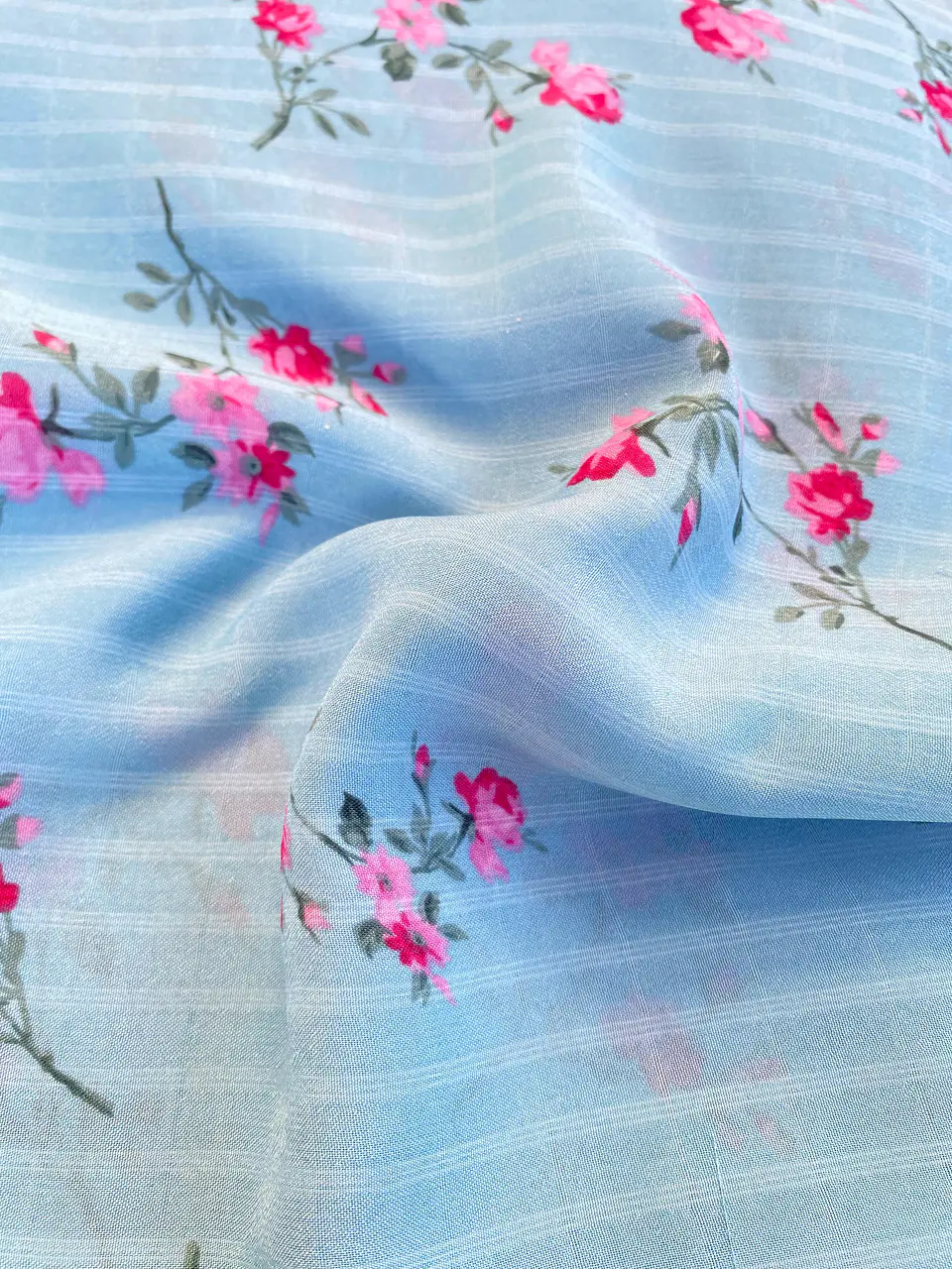 Gasa Chiffon Celeste Floreado 2