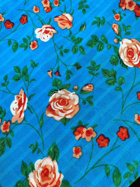 Gasa Chiffon Azul Floreado Naranjo