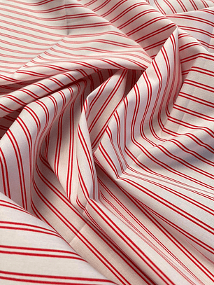 Popelina Blanca con Lineas Rojas