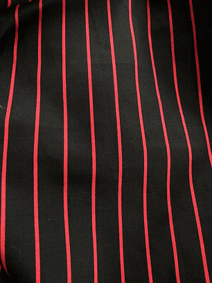 Gabardina negra con líneas rojas 