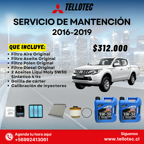 Kit Mantención Mitsubishi L200 2016-2019 Filtros Originales + Aceites Liqui Moly 