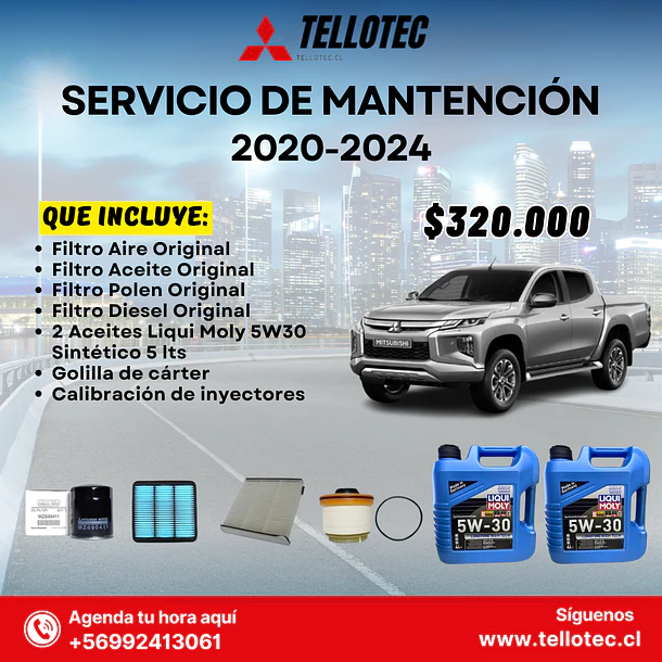 Kit Mantención Mitsubishi L200 2020-2024 Filtros Originales + Aceites Liqui Moly