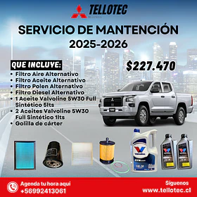 Servicio Mantencion Mitsubishi L200 2025-2026 Filtros Alternativos +  Aceites Valvoline 