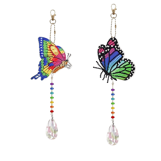 Colgante Atrapasol Pintura Diamante - Pack 2 Mariposas