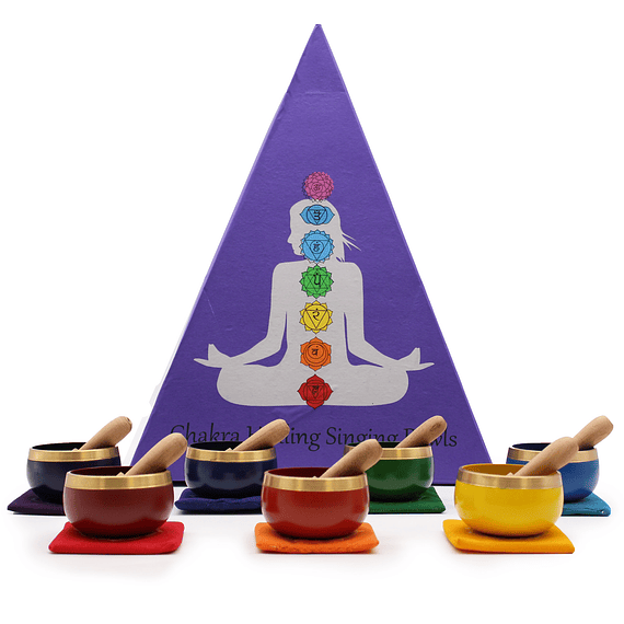 Conjunto de Taças Tibetanas com Pirâmide de Chakras