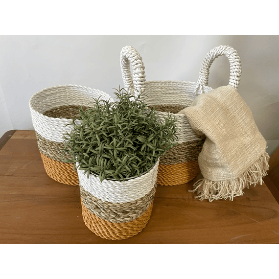 Conjunto de 3 Cestas de Ervas Marinhas- Laranja / Natural / Branco