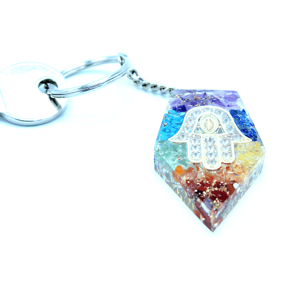 Orgonite Power Keyring - Gemstone Chakra Hamsa