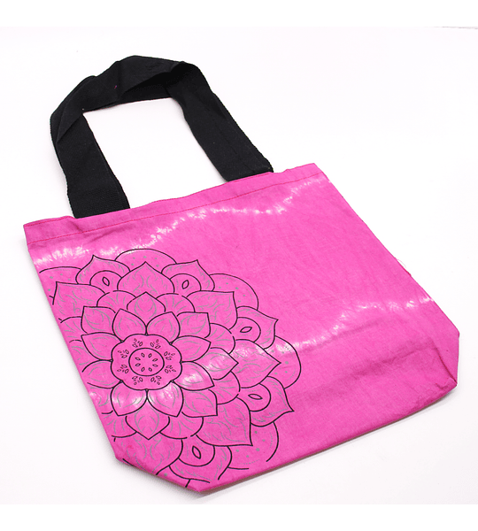 Saco de algodão Tye-Dye (6oz) - 38x42x12cm - Mandala - Magenta - Alça Preta