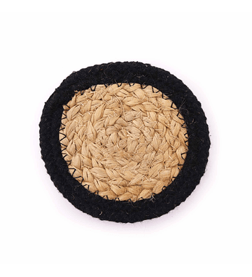 Base para copos natural - Juta e Algodão 10cm (conjunto de 4) - Preto