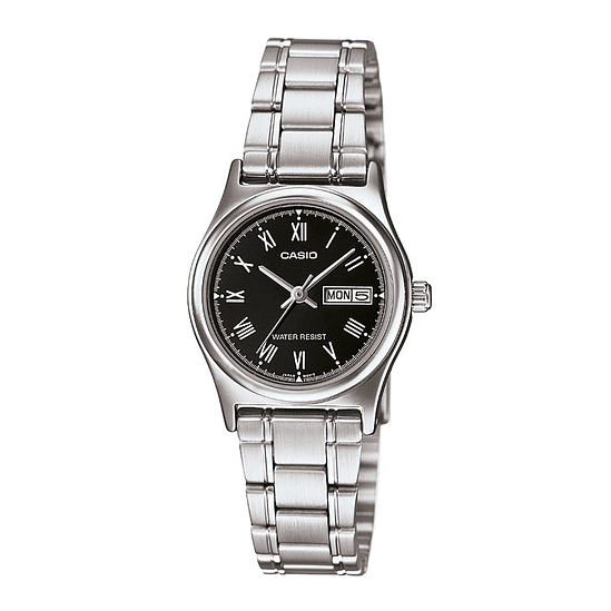 Reloj Casio Dama Ltp-v006d-1b Acero Inoxidable - Fechador Color De La Correa Plateado Color Del Bisel Plateado Color Del Fondo Negro 1