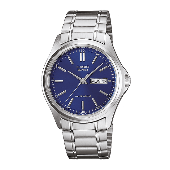 Reloj Casio Hombre Original Mtp-1239d-2a Color De La Correa Plateado Color Del Bisel Plateado Color Del Fondo Azul 1