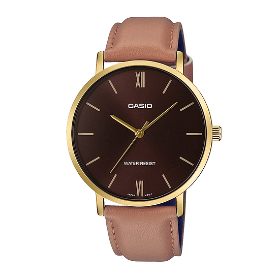 Reloj Casio Caballero Original Mtp-vt01gl-5b Color De La Correa Marrón Color Del Bisel Dorado Color Del Fondo Marrón 1