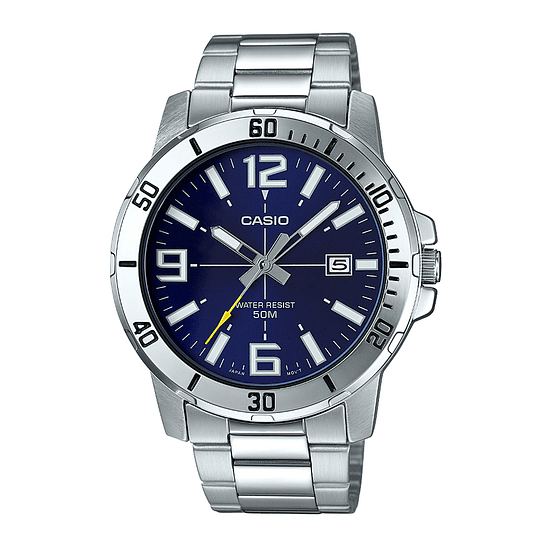 Reloj Casio Mtpvd01 2b Hombre Acero Fechador Correa Plateado Bisel Plateado Fondo Azul Marino Mtp-vd01d-2b 1