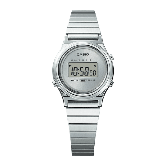 Reloj Casio Vintage Round Digiltal Para Dama La700we-7a Correa Plateado Bisel Plateado Fondo Plateado 2