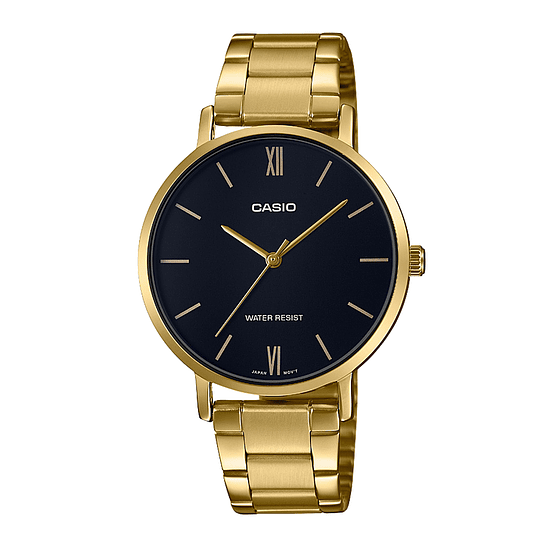 Reloj Casio Ltp-vt01g-1budf Cuarzo Mujer Color De La Correa Dorado Color Del Bisel Dorado Color Del Fondo Negro 1