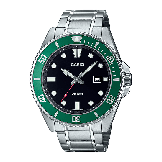 Reloj Casio Hombre Mdv-107d-3a Analogico Acero Inox Color Plateado Y Verde 1