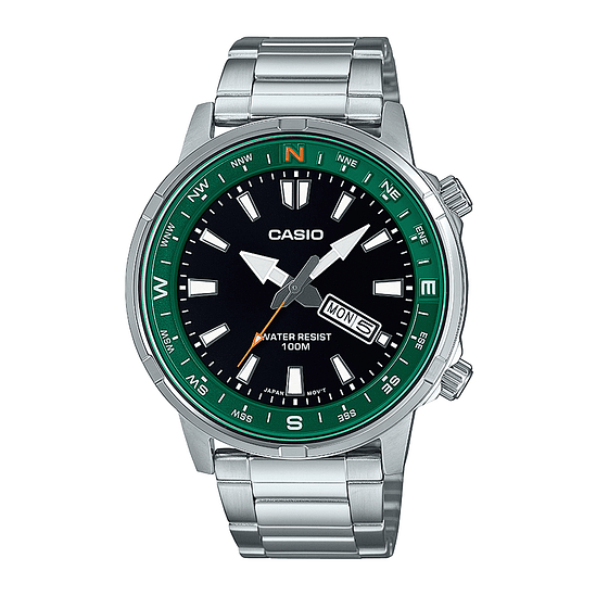 Reloj Estándar Casio Mtd-130d-1a3vdf Para Hombre, Correa Plateada, Bisel Plateado, Fondo Negro 1